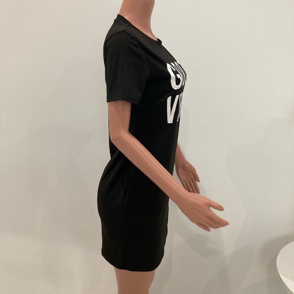 Shein GOOD VIBES black short sleeve dress M - Picture 4 of 12